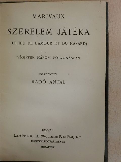 Marivaux - Szerelem játéka [antikvár]