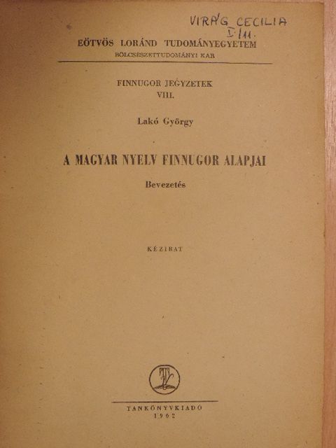 Lakó György - Finnugor jegyzetek VIII. [antikvár]