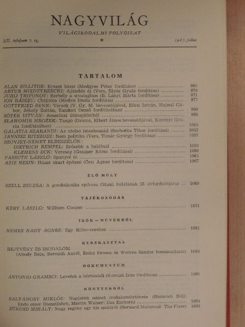 Alan Sillitoe - Nagyvilág 1967. (nem teljes évolyam) [antikvár]
