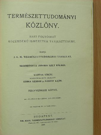 Természettudományi Közlöny 1908. január-december [antikvár]