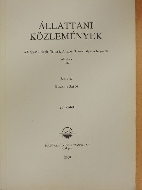 Andrikovics Sándor - Állattani Közlemények 85. [antikvár]