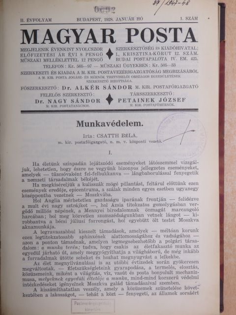 Csatth Béla - Magyar Posta 1928. január-december [antikvár]