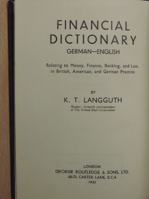 K. T. Langguth - Financial Dictionary German-English [antikvár]
