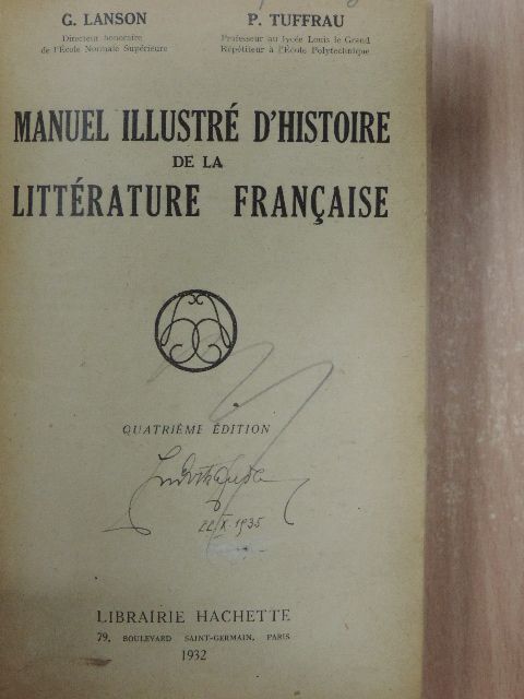 Manuel illustré d'histoire de la littérature francaise [antikvár]