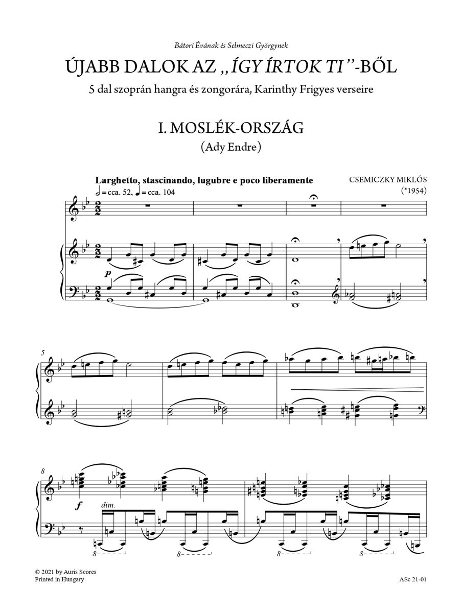 CSEMICZKY MIKLÓS - ÚJABB DALOK AZ "ÍGY ÍRTOK TI"-BŐL - 5 DAL SZOPRÁN HANGRA ÉS ZONGORÁRA, KARINTHY FRIGYES VERSEIRE