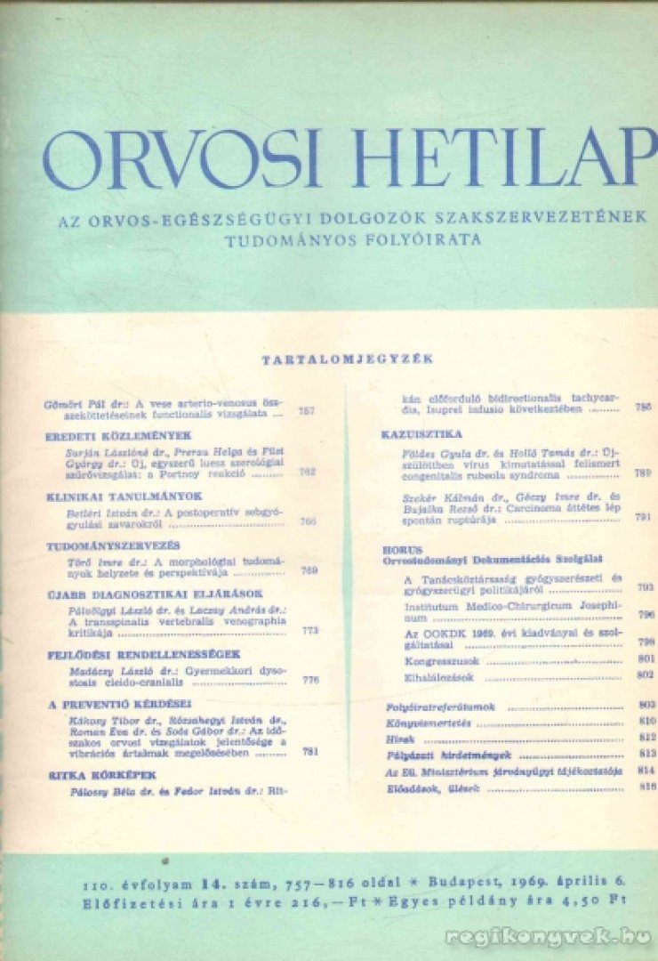 TRENCSÉNI TIBOR - Orvosi hetilap 110. évfolyam (I-IV) [antikvár]