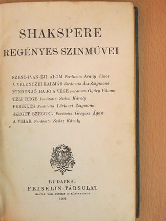 Shakspere - Shakspere regényes szinművei [antikvár]