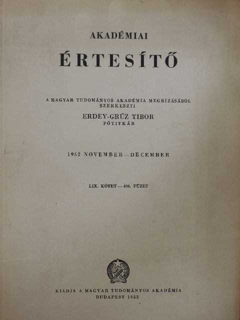 Dr. Tamás Lajos - Akadémiai Értesítő 1952. november-december [antikvár]