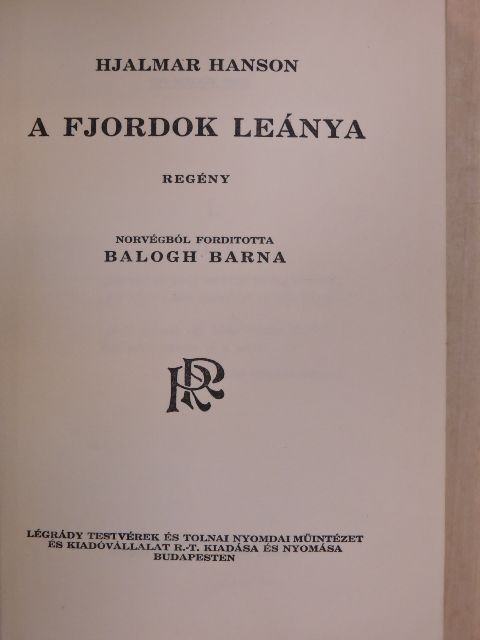Hjalmar Hanson - A fjordok leánya [antikvár]