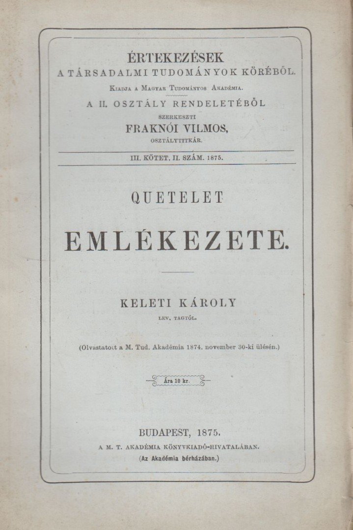 Keleti Károly - Quetelet emlékezete [antikvár]