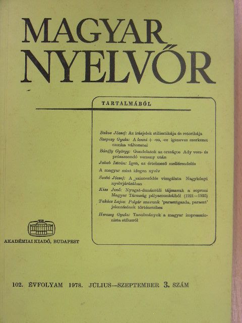 Bakos József - Magyar Nyelvőr 1978. július-szeptember [antikvár]