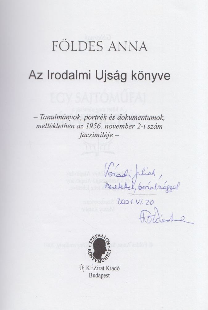 FÖLDES ANNA - Az Irodalmi Ujság könyve (dedikált) [antikvár]