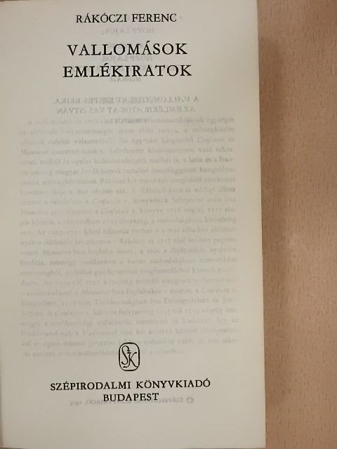 Rákóczi Ferenc - Vallomások, emlékiratok [antikvár]