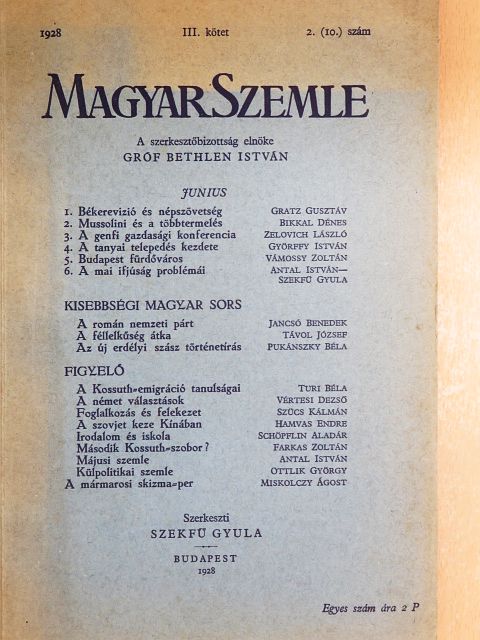 Antal István - Magyar Szemle 1928. junius [antikvár]