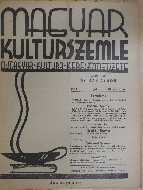 Birkás Endre - Magyar Kulturszemle 1940. július [antikvár]