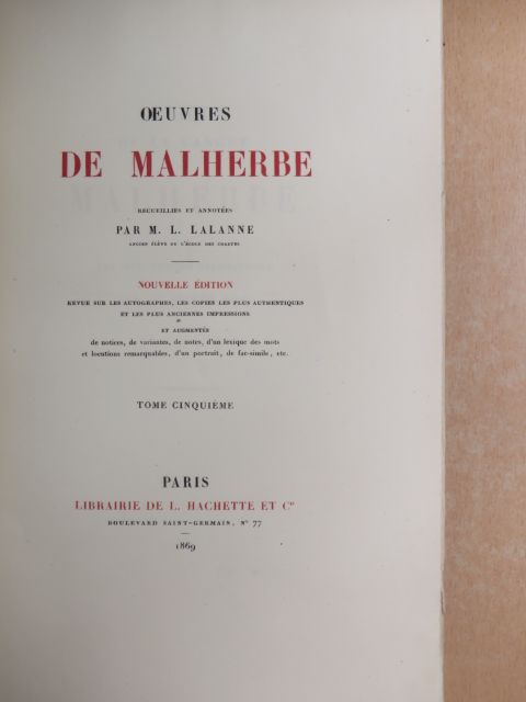 Malherbe - Oeuvres de Malherbe V. [antikvár]