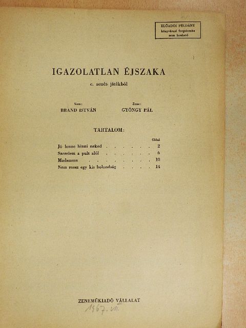 Brand István - Igazolatlan éjszaka [antikvár]