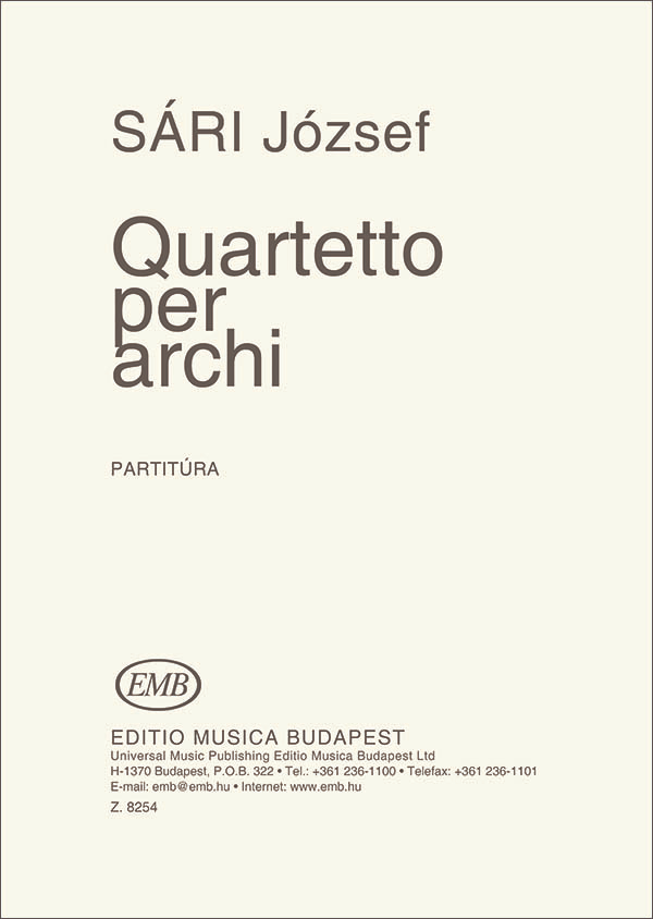 SÁRI, JÓZSEF - QUARTETTO PER ARCHI PARTITURA