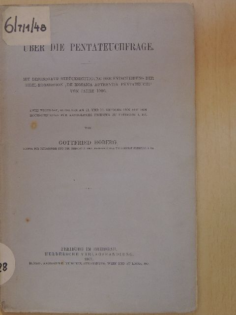 Gottfried Hoberg - Über die Pentateuchfrage [antikvár]