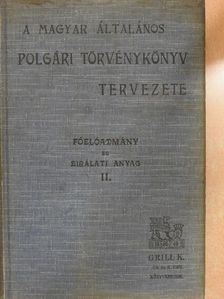 A magyar általános polgári törvénykönyv tervezetének további tárgyalását előkészitő főelőadmány és a tervezetre vonatkozó birálati anyag II. (töredék) [antikvár]