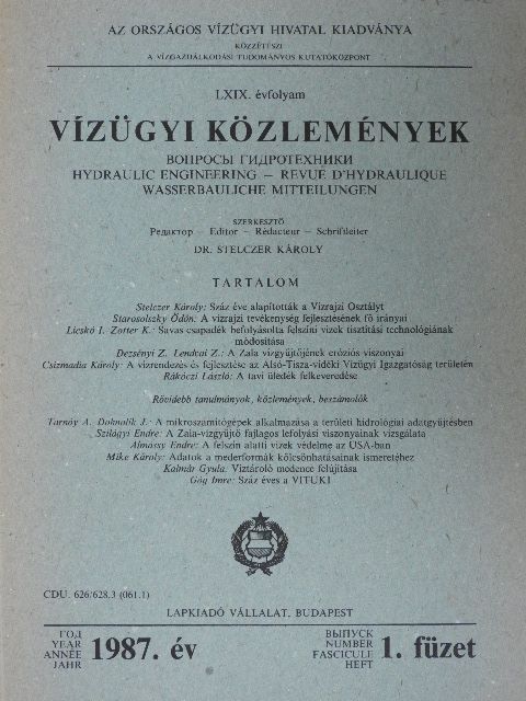 Csizmadia Károly - Vízügyi közlemények 1987/1. [antikvár]