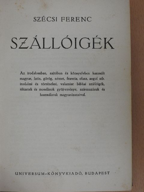 Szécsi Ferenc - Szállóigék [antikvár]