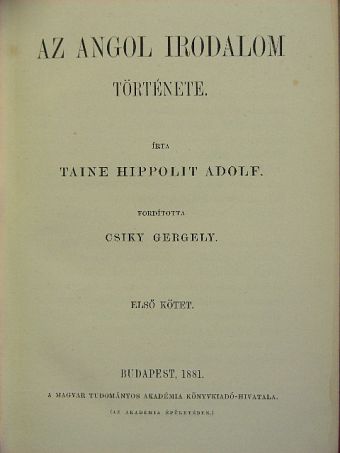 Taine Hippolit Adolf - Az angol irodalom története I. [antikvár]