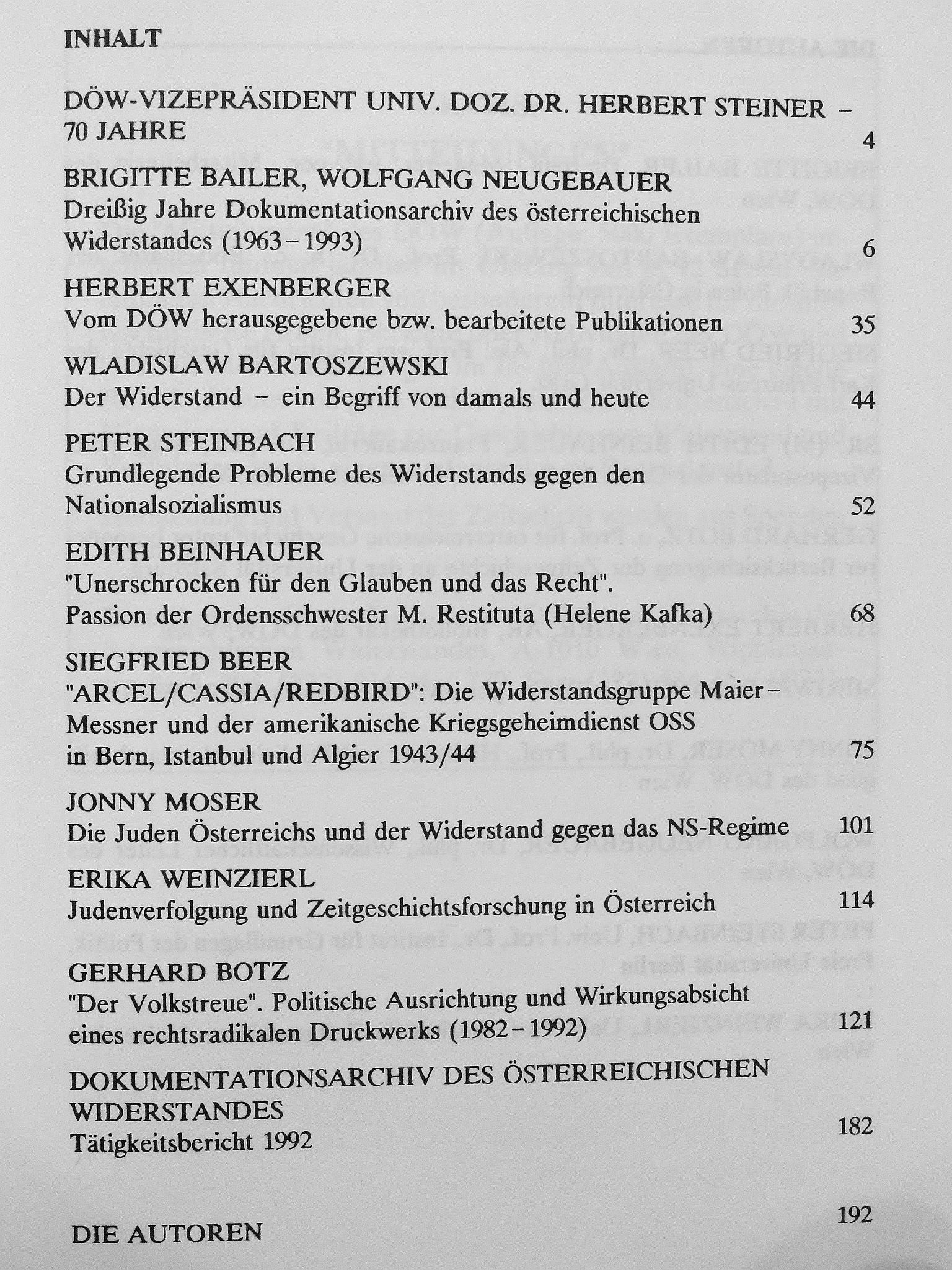 Brigitte Bailer - Dokumentationsarchiv des österreichischen Widerstandes Jahrbuch 1993 [antikvár]