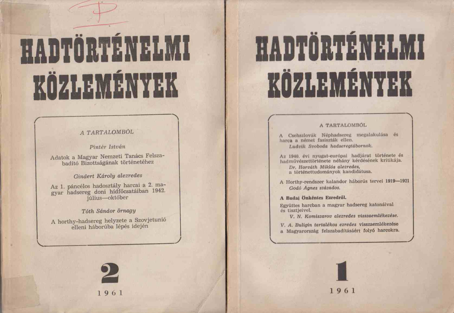 Hadtörténelmi közlemények 1961 1-2. [antikvár]