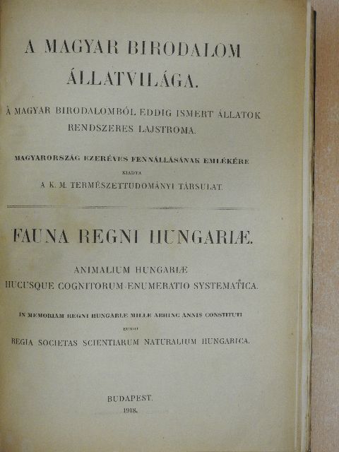 A Magyar Birodalom Állatvilága I. [antikvár]