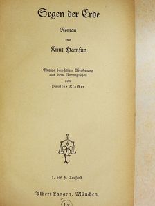 Knut Hamsun - Segen der Erde (gótbetűs) [antikvár]