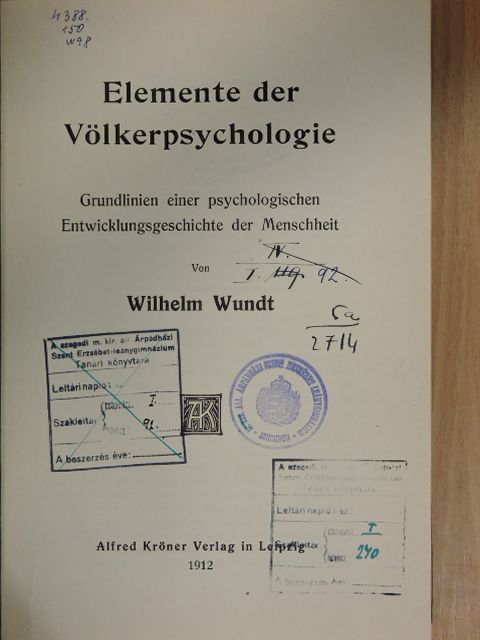 Wilhelm Wundt - Elemente der Völkerpsychologie [antikvár]