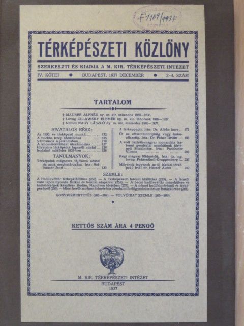 Dr. Albán Imre - Térképészeti közlöny 1937. december [antikvár]