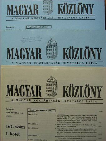 Magyar Közlöny 2005. december 16. I-II/1-2. [antikvár]
