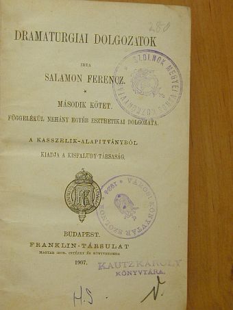 Salamon Ferencz - Dramaturgiai dolgozatok II. [antikvár]