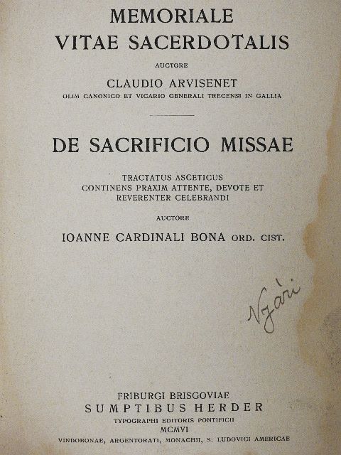 Claudio Arvisenet - Memoriale vitae sacerdotalis/De sacrificio missae [antikvár]