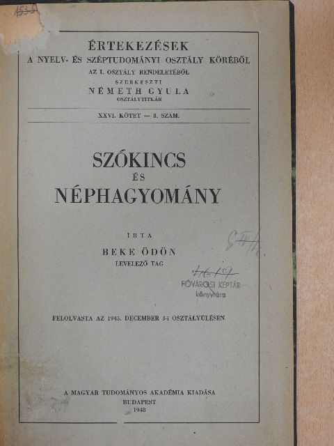 Beke Ödön - Szókincs és néphagyomány [antikvár]