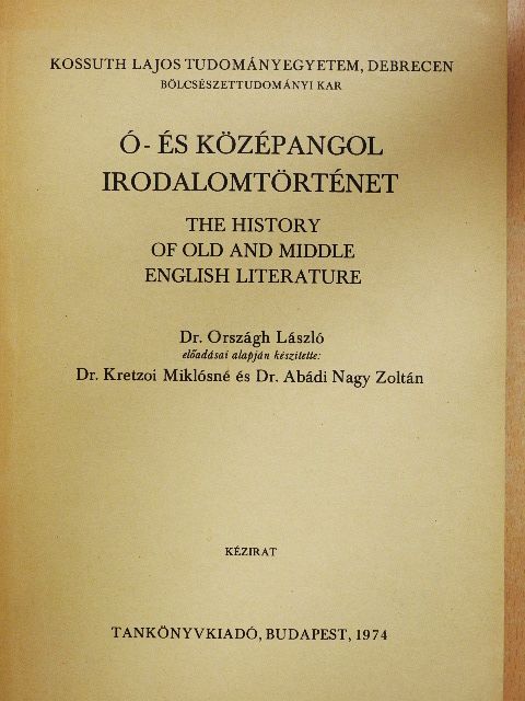 Dr. Abádi Nagy Zoltán - Ó- és középangol irodalomtörténet [antikvár]