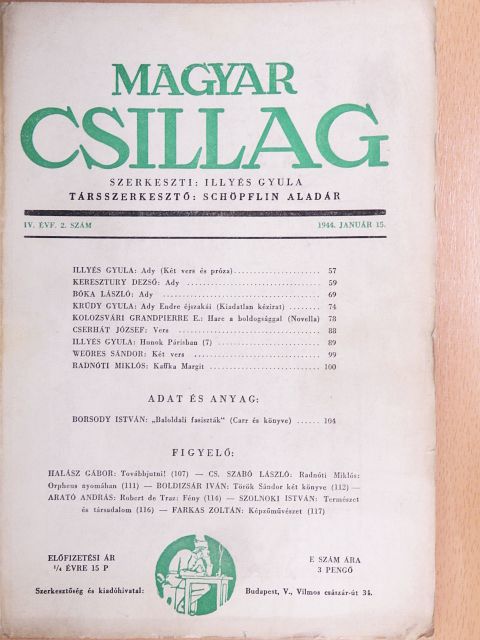 Arató András - Magyar Csillag 1944. január 15. [antikvár]