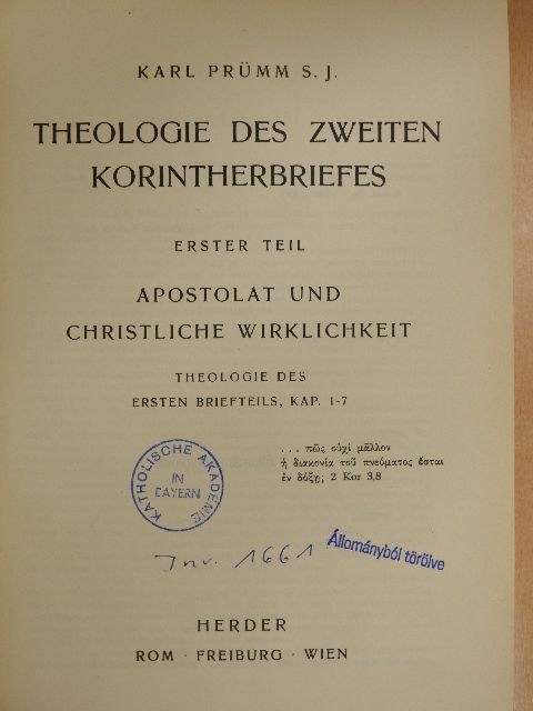 Karl Prümm SJ - Theologie des Zweiten Korintherbriefes 1. [antikvár]