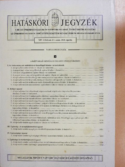 Hatásköri jegyzék 2010. április [antikvár]