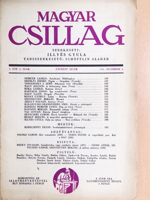 Bárdosi Németh János - Magyar Csillag 1941. december [antikvár]