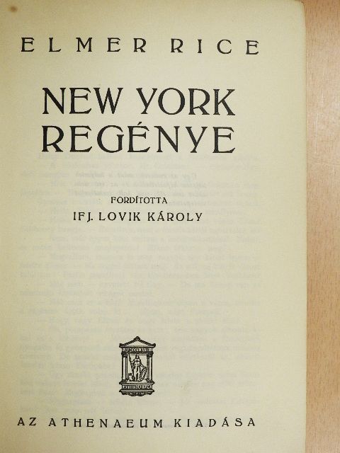 Elmer Rice - New York regénye [antikvár]