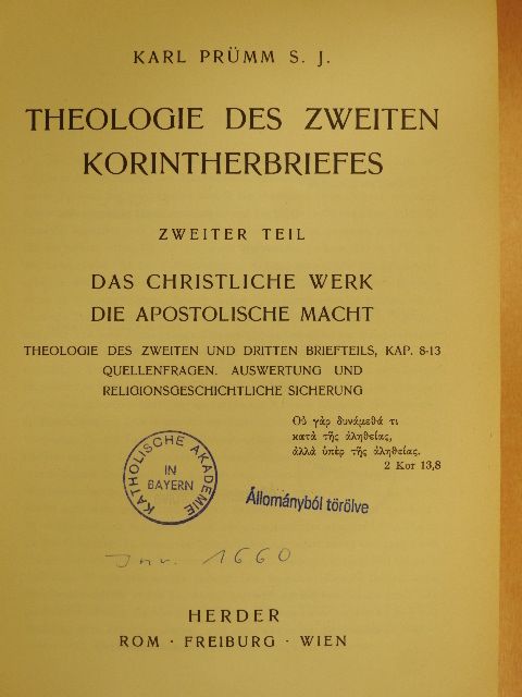 Karl Prümm SJ - Theologie des Zweiten Korintherbriefes 2. [antikvár]