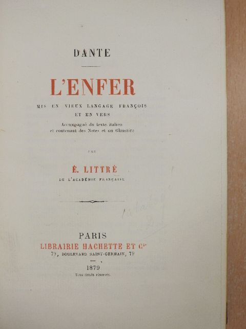 Dante Alighieri - L'Enfer [antikvár]