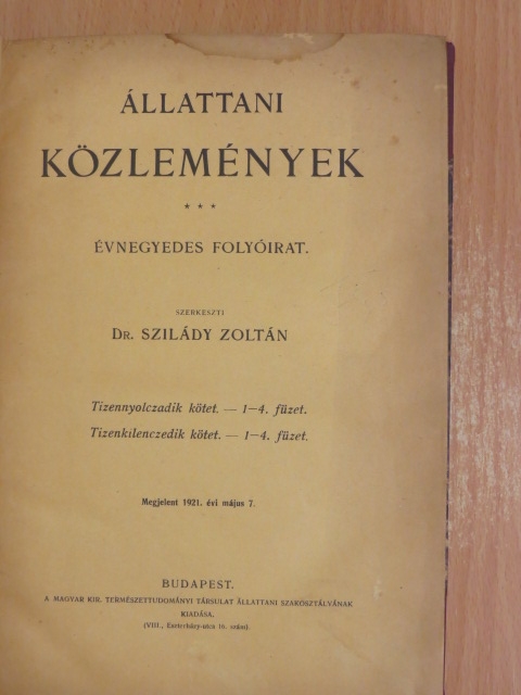 Báró Fejérváryné dr. Lángh Aranka Mária - Állattani Közlemények 1919-1922/1-4. [antikvár]