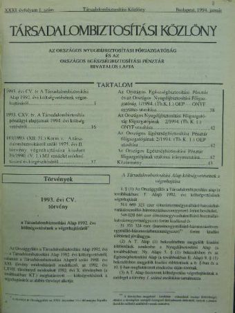 Társadalombiztosítási közlöny 1994. január-december [antikvár]