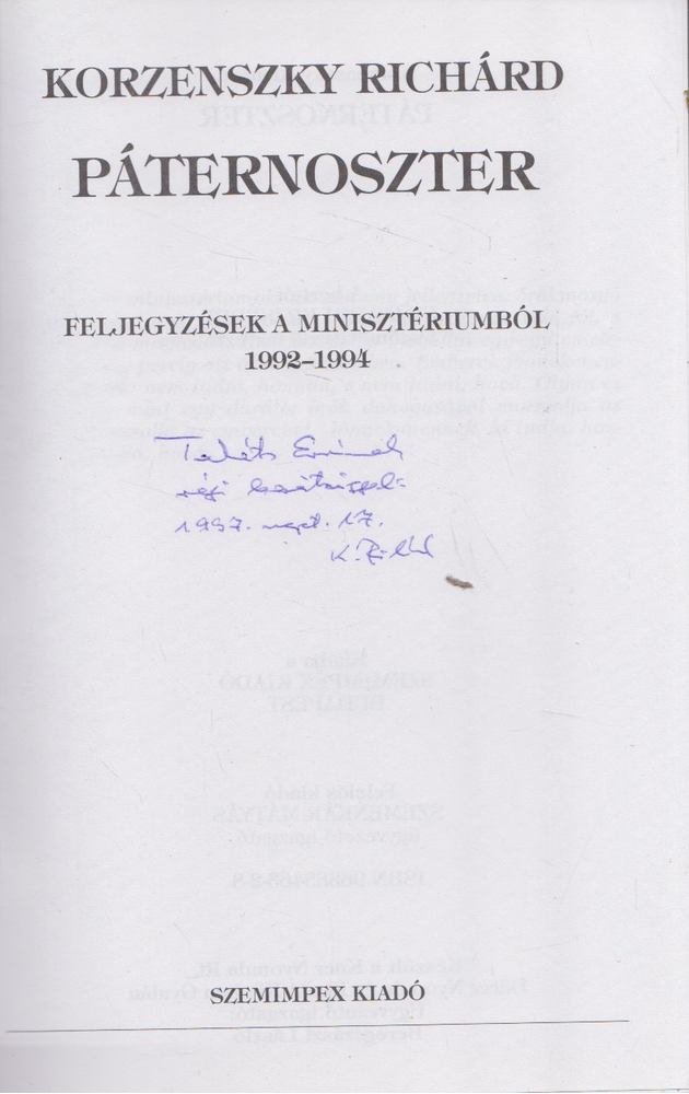 Korzenszky Richárd - Páternoszter (dedikált) [antikvár]