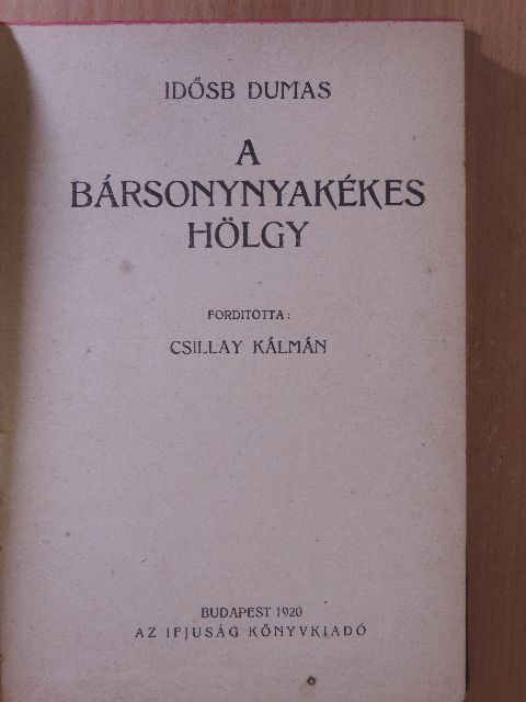 Id. Dumas - A bársonynyakékes hölgy [antikvár]