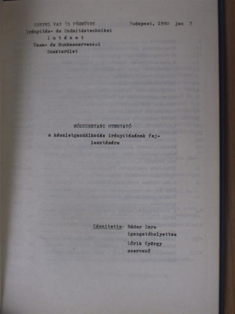 Báder Imre - Módszertani útmutató a készletgazdálkodás irányításának fejlesztésére [antikvár]
